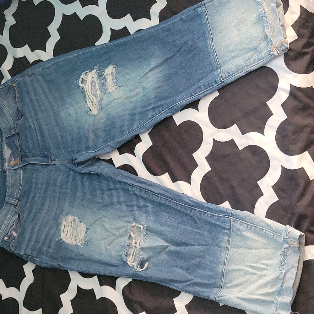 Two-tone Ripped Distress jeans